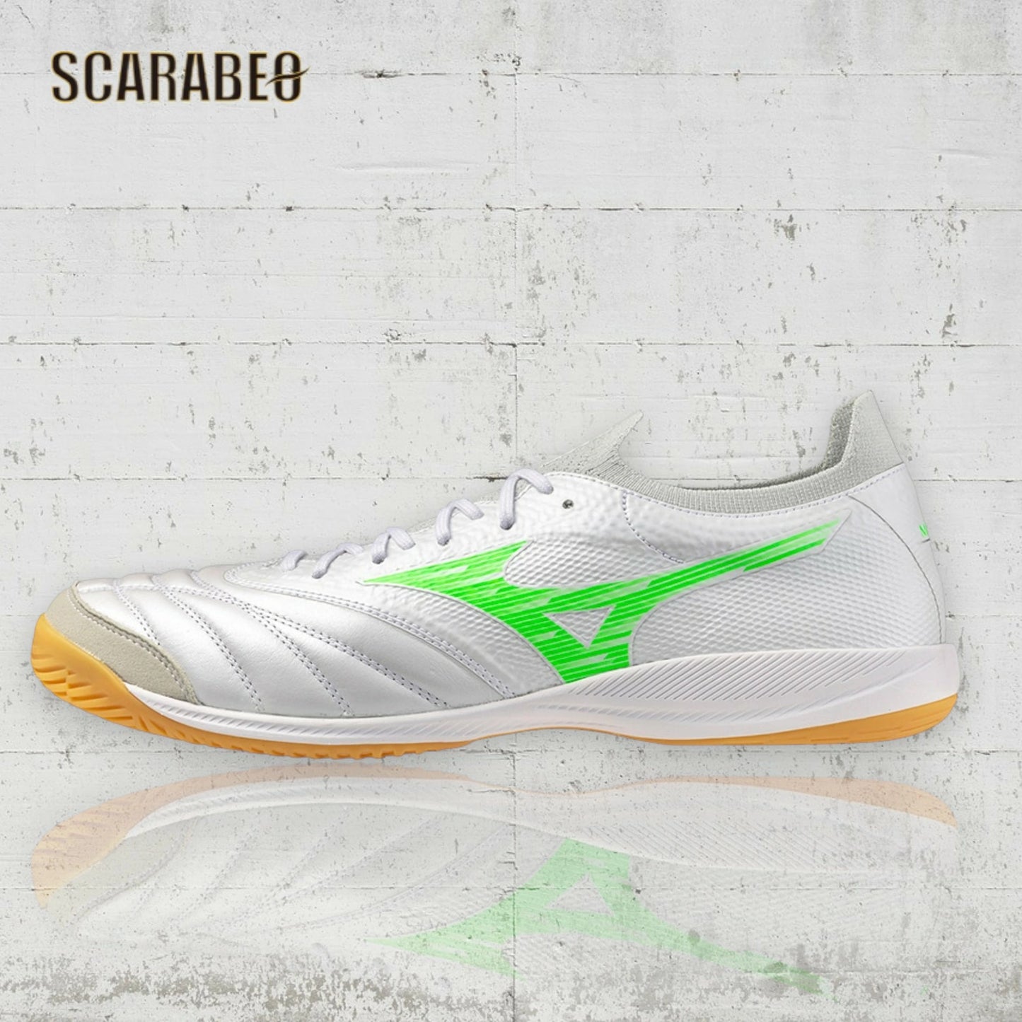 ミズノ モレリアネオ SALA β JAPAN IN フットサルシューズ Q1GA251037 日本製 インドア モレリア サラ ベータ 天然皮革 カンガルーレザー 2E Frontier Pack ホワイト×ネオングリーン q1ga251037