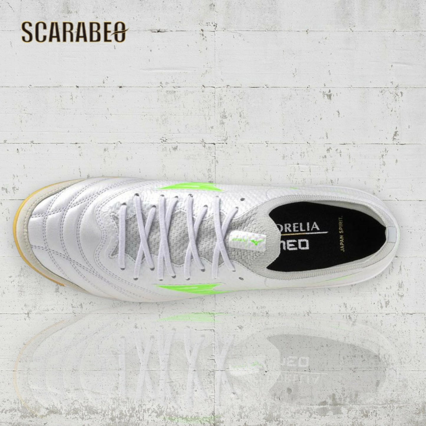 ミズノ モレリアネオ SALA β JAPAN IN フットサルシューズ Q1GA251037 日本製 インドア モレリア サラ ベータ 天然皮革 カンガルーレザー 2E Frontier Pack ホワイト×ネオングリーン q1ga251037