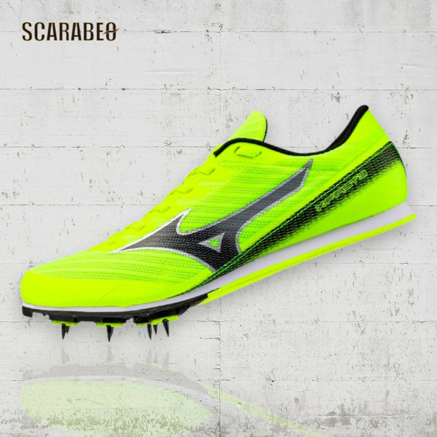 ミズノ 陸上スパイク エックスファースト3 U1GA258004 MIZUNO X FIRST 3 初心者用 短距離 中距離 長距離 走幅跳用 入門モデル 土トラック兼用 2E イエロー×ブラック u1ga258004