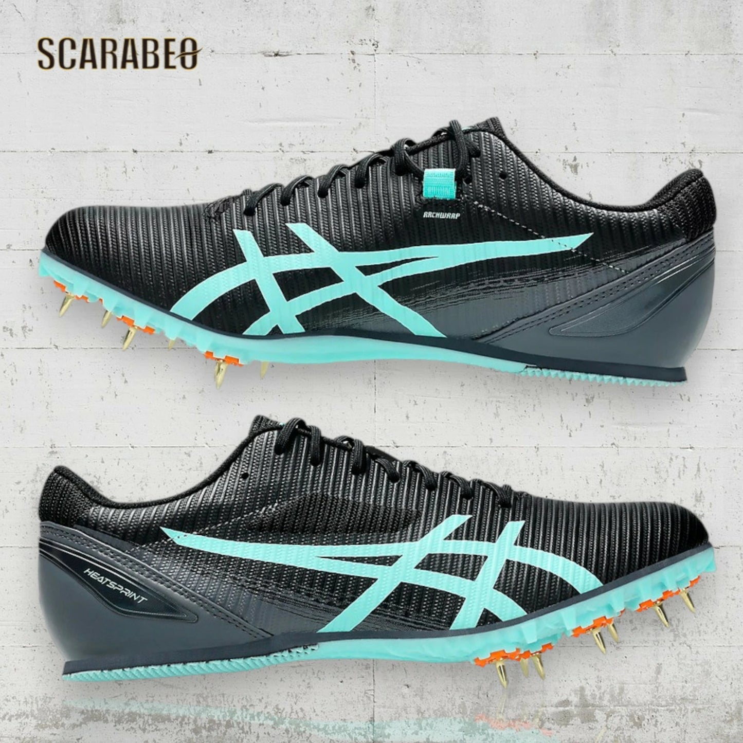 アシックス 陸上スパイク HEATSPRINT 13 メンズ レディース asics ヒートスプリント13 短距離 中距離 ハードル 跳躍種目 オールウェザー 土トラック兼用 高反発 スプリント専用 ST ラスト ブラック/ミント 1093a199-002