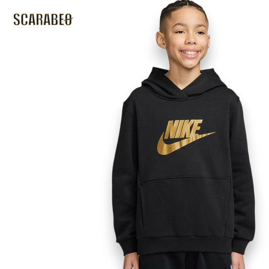 ナイキ キッズ ジュニア パーカー YTH NSW クラブ フリース フーディ ゴールドSATN IH2874-010 NIKE 子ども服 トップス 起毛加工 普段着 男の子 女の子 ブラック 130-170cm ih2874-010