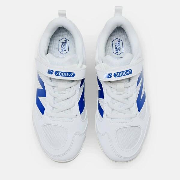 ニューバランス 野球 ジュニア スパイク 3000 V7 Cleats JNR 面ファスナー ラバースパイク White/Blue 合成皮革/メッシュ NB JA3000D7 ja3000d7