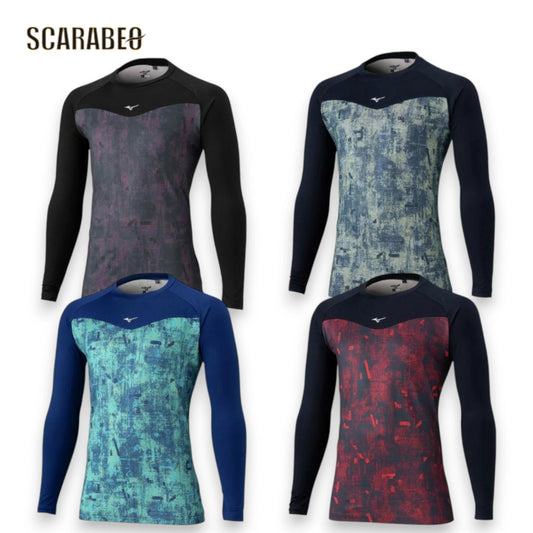 ミズノ 裏起毛グラフィックアンダーシャツ ローネック 長袖 ユニセックス 12JACP86 保温 ストレッチ 野球 トレーニング ブラック ネイビー レッド 12jacp86