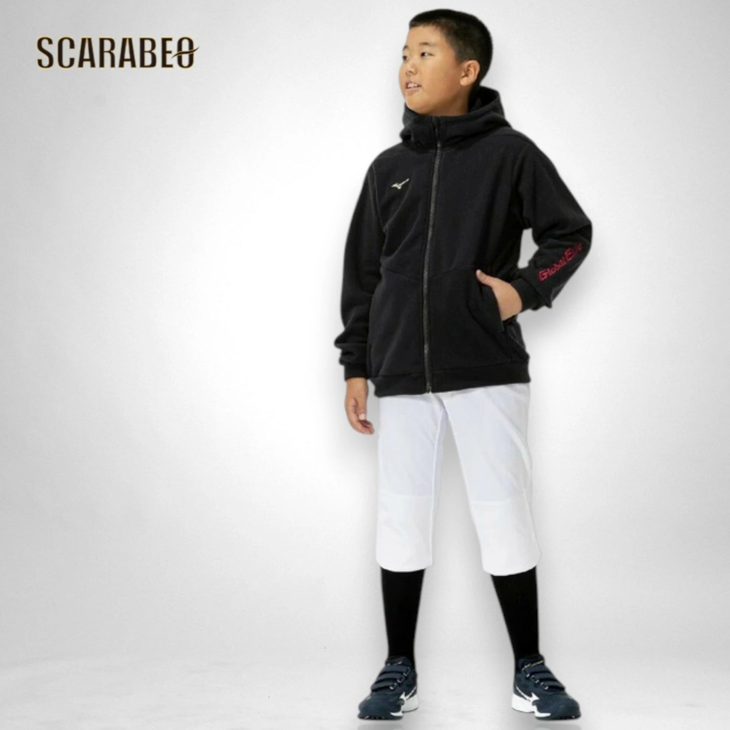 ミズノ グローバルエリート ジュニア フリースフーディ 厚手 12JECK82 保温 動きやすい リサイクルポリエステル 130 140 150 160 ブラック パステルネイビー 12jeck82