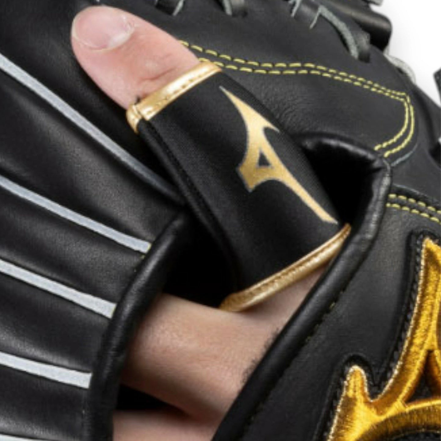 ミズノプロ 守備用フィンガープロテクター 片手用 1EJED175 左右兼用 衝撃緩衝パッド付き フリーサイズ ブラック ゴールド 1ejed175