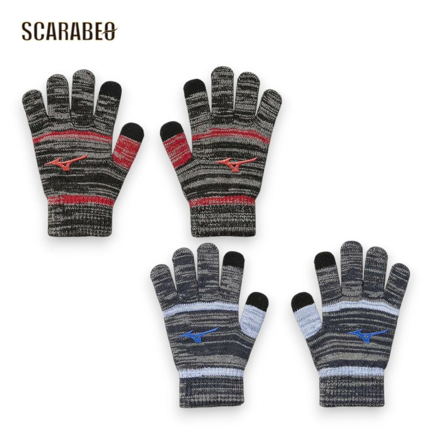 ミズノ ニット手袋 ジュニア 手袋 キッズ タッチパネル対応 スマホ対応 すべり止め付き 防寒 子供用 18cm ブラック ネイビー 12jyca51