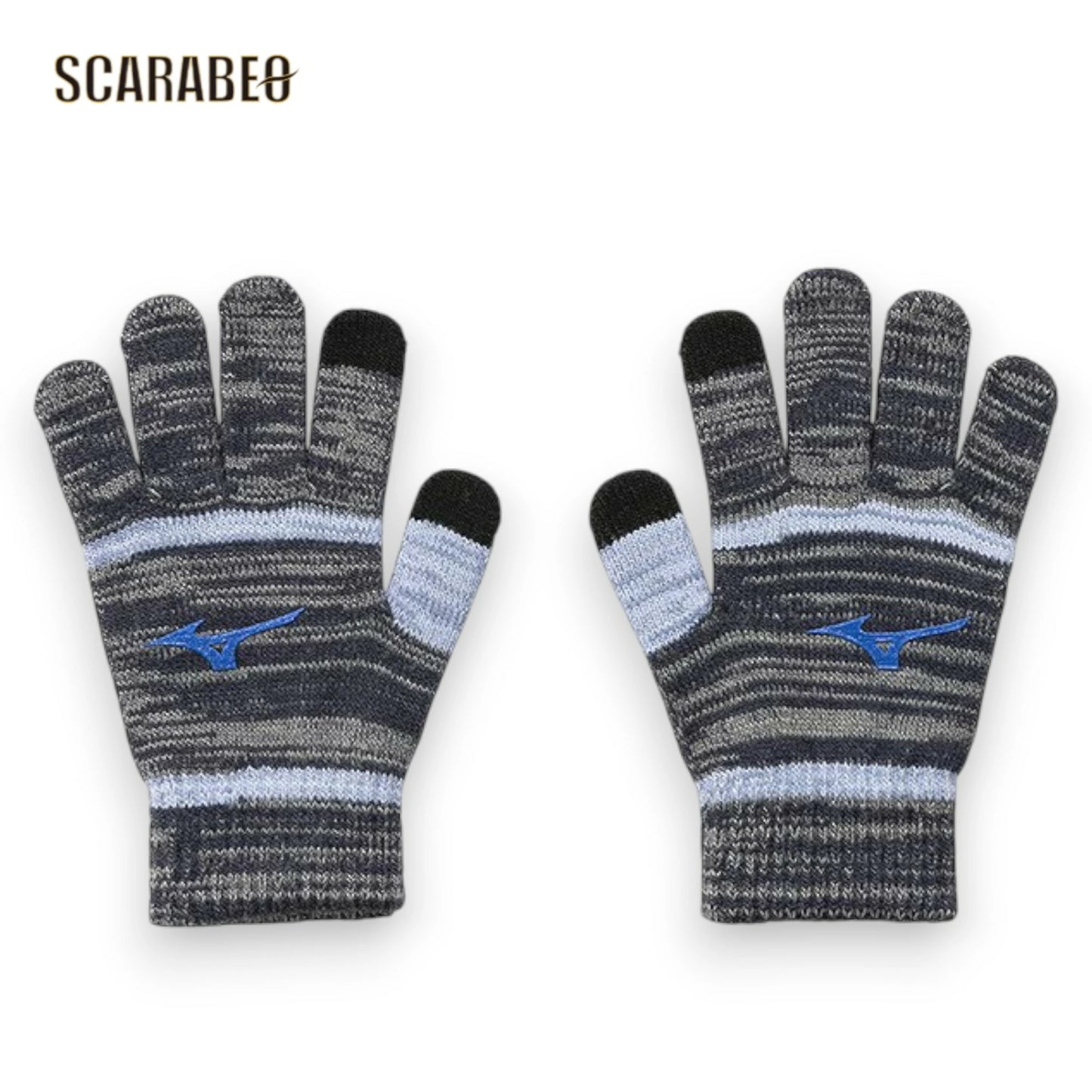 ミズノ ニット手袋 ジュニア 手袋 キッズ タッチパネル対応 スマホ対応 すべり止め付き 防寒 子供用 18cm ブラック ネイビー 12jyca51