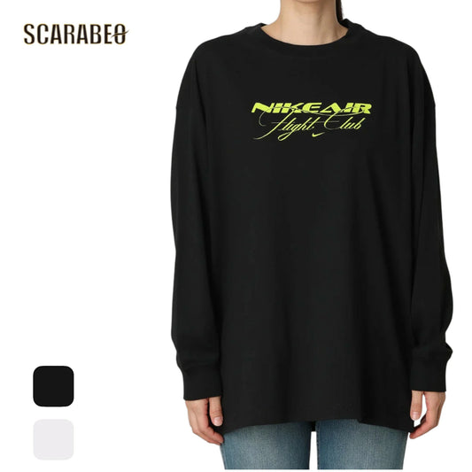 ナイキ レディース 長袖 Tシャツ ウィメンズ NSW OC トラベル S/S IM9278 スポーツウェア コットン100％ ロングTシャツ リブネック 白 ブラック NIKE