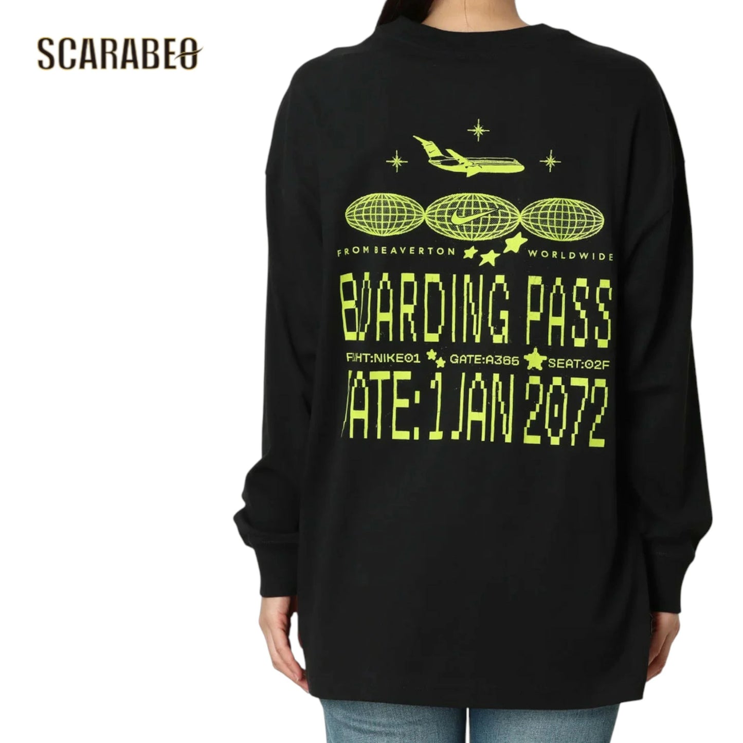 ナイキ レディース 長袖 Tシャツ ウィメンズ NSW OC トラベル S/S IM9278 スポーツウェア コットン100％ ロングTシャツ リブネック 白 ブラック NIKE