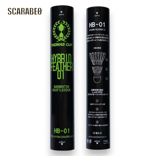 トマスカップ THOMAS CUP バドミントン シャトル ハイブリッドフェザー01 HB-01 練習用 耐久性 プロテクターナイロンケージ グースフェザー hb-01