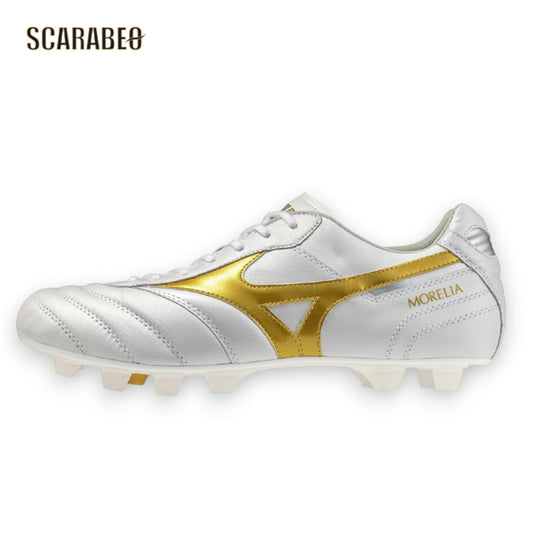 ミズノ MIZUNO モレリアII JAPAN サッカースパイク 限定カラー ユニセックス ブライトゴールドパック 天然皮革 ウォッシャブルカンガルーレザー 固定式 日本製 ホワイトゴールド p1ga260150