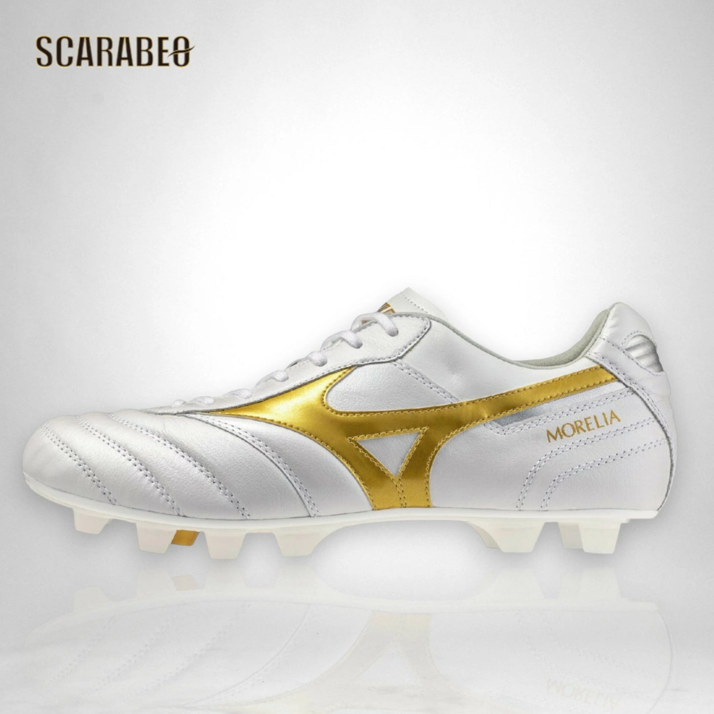 ミズノ MIZUNO モレリアII JAPAN サッカースパイク 限定カラー ユニセックス ブライトゴールドパック 天然皮革 ウォッシャブルカンガルーレザー 固定式 日本製 ホワイトゴールド p1ga260150
