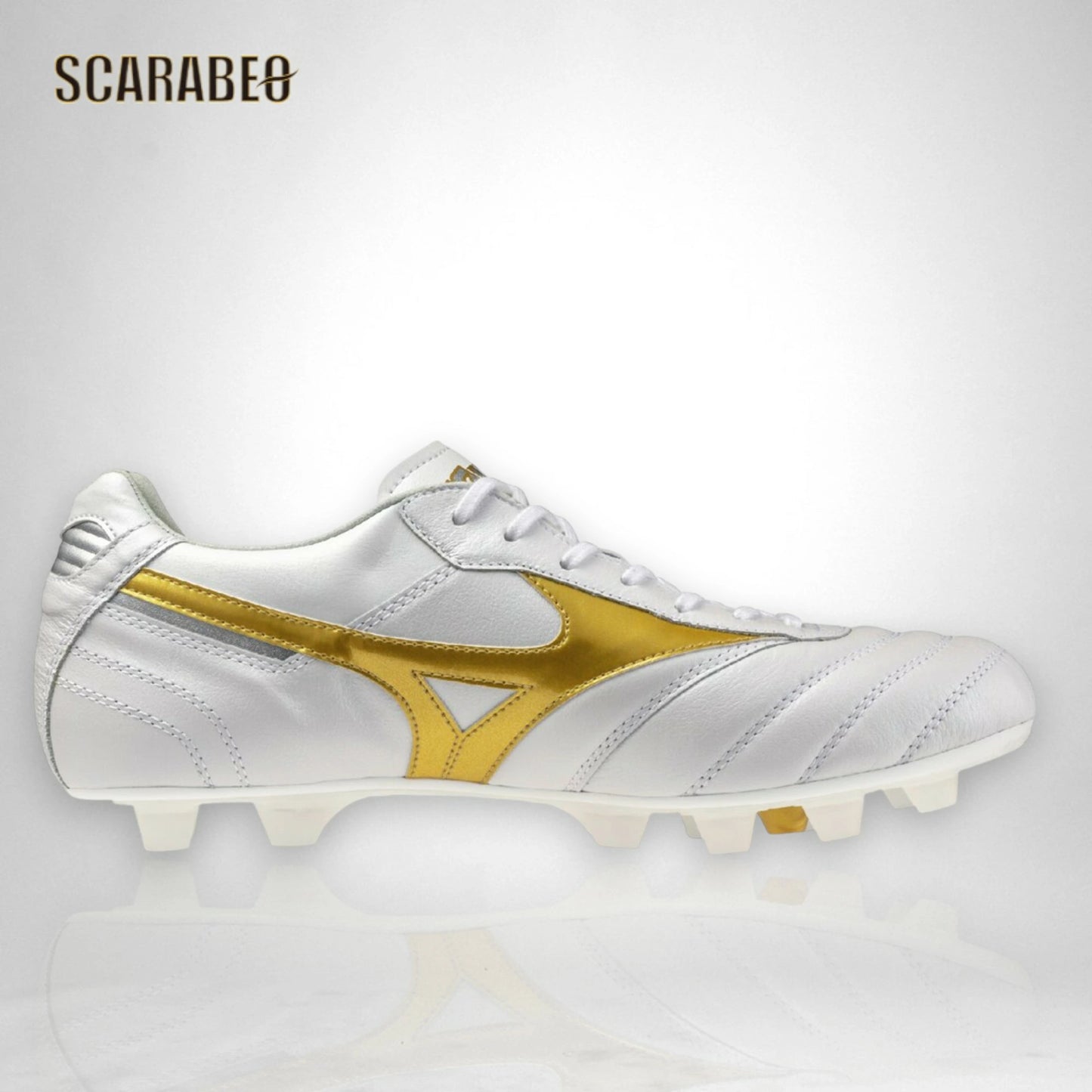 ミズノ MIZUNO モレリアII JAPAN サッカースパイク 限定カラー ユニセックス ブライトゴールドパック 天然皮革 ウォッシャブルカンガルーレザー 固定式 日本製 ホワイトゴールド p1ga260150