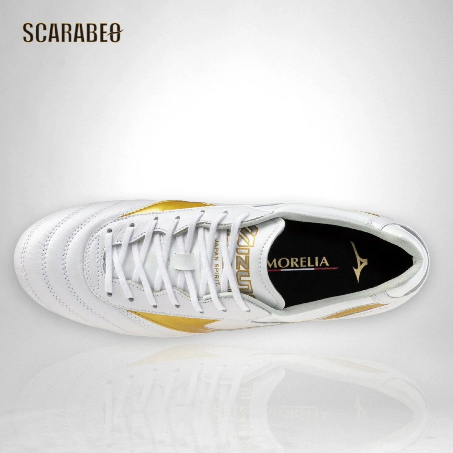 ミズノ MIZUNO モレリアII JAPAN サッカースパイク 限定カラー ユニセックス ブライトゴールドパック 天然皮革 ウォッシャブルカンガルーレザー 固定式 日本製 ホワイトゴールド p1ga260150