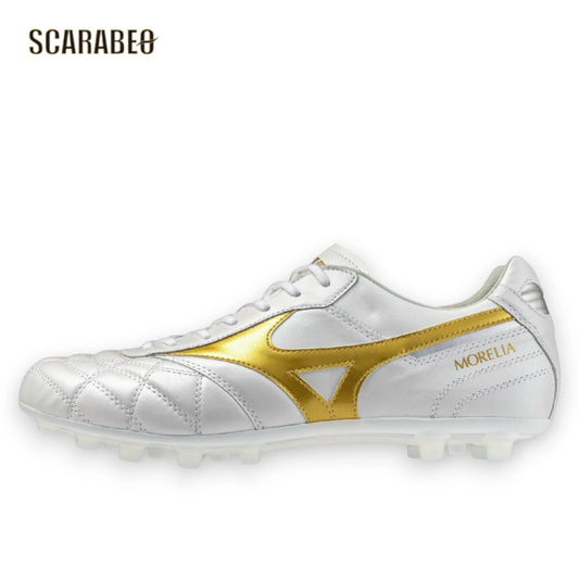 ミズノ MIZUNO モレリアII JAPAN AG サッカースパイク ブライトゴールドパック ユニセックス 天然皮革 AGソール 固定式 人工芝 日本製 ホワイト×ゴールド p1ga260350