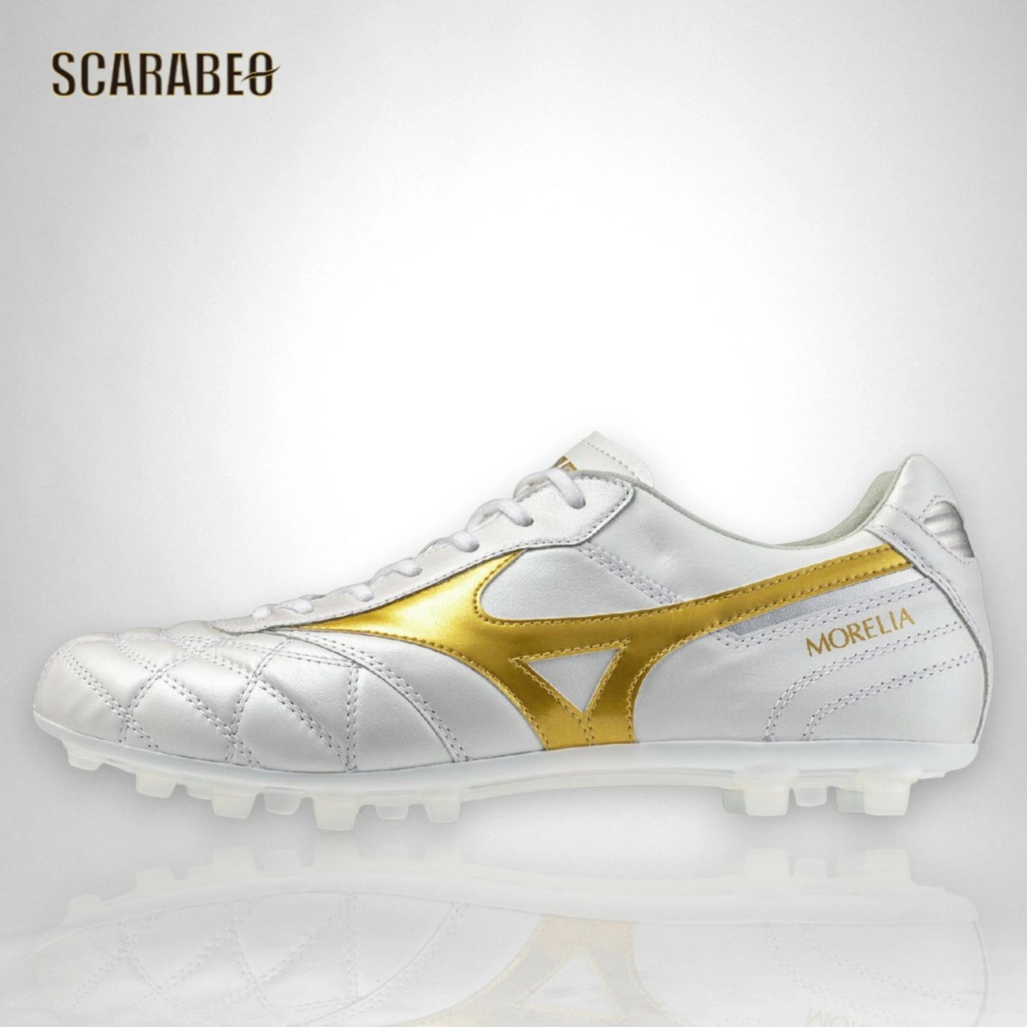 ミズノ MIZUNO モレリアII JAPAN AG サッカースパイク ブライトゴールドパック ユニセックス 天然皮革 AGソール 固定式 人工芝 日本製 ホワイト×ゴールド p1ga260350
