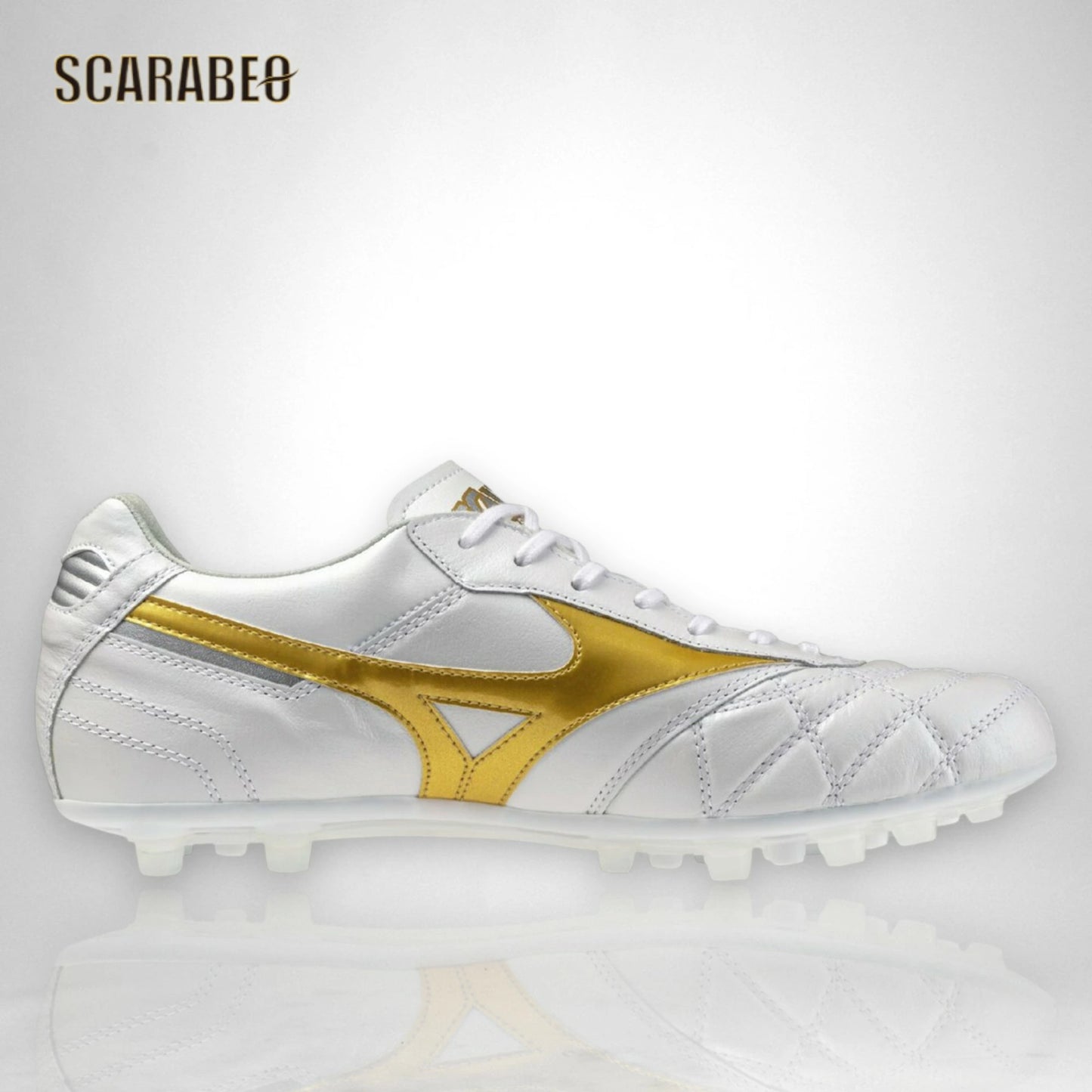 ミズノ MIZUNO モレリアII JAPAN AG サッカースパイク ブライトゴールドパック ユニセックス 天然皮革 AGソール 固定式 人工芝 日本製 ホワイト×ゴールド p1ga260350