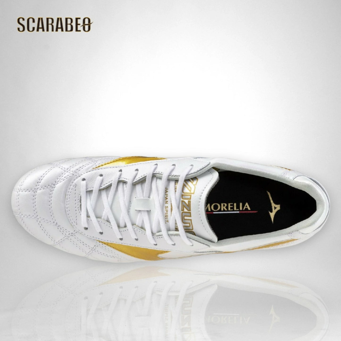 ミズノ MIZUNO モレリアII JAPAN AG サッカースパイク ブライトゴールドパック ユニセックス 天然皮革 AGソール 固定式 人工芝 日本製 ホワイト×ゴールド p1ga260350