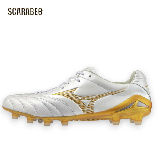 【予約販売】ミズノ MIZUNO モナルシーダNEO III ELITE サッカースパイク ユニセックス 天然皮革 マイクロファイバー 軽量 柔軟 素足感覚 Engineered Fit Last NEO ホワイト×ゴールド p1ga262050