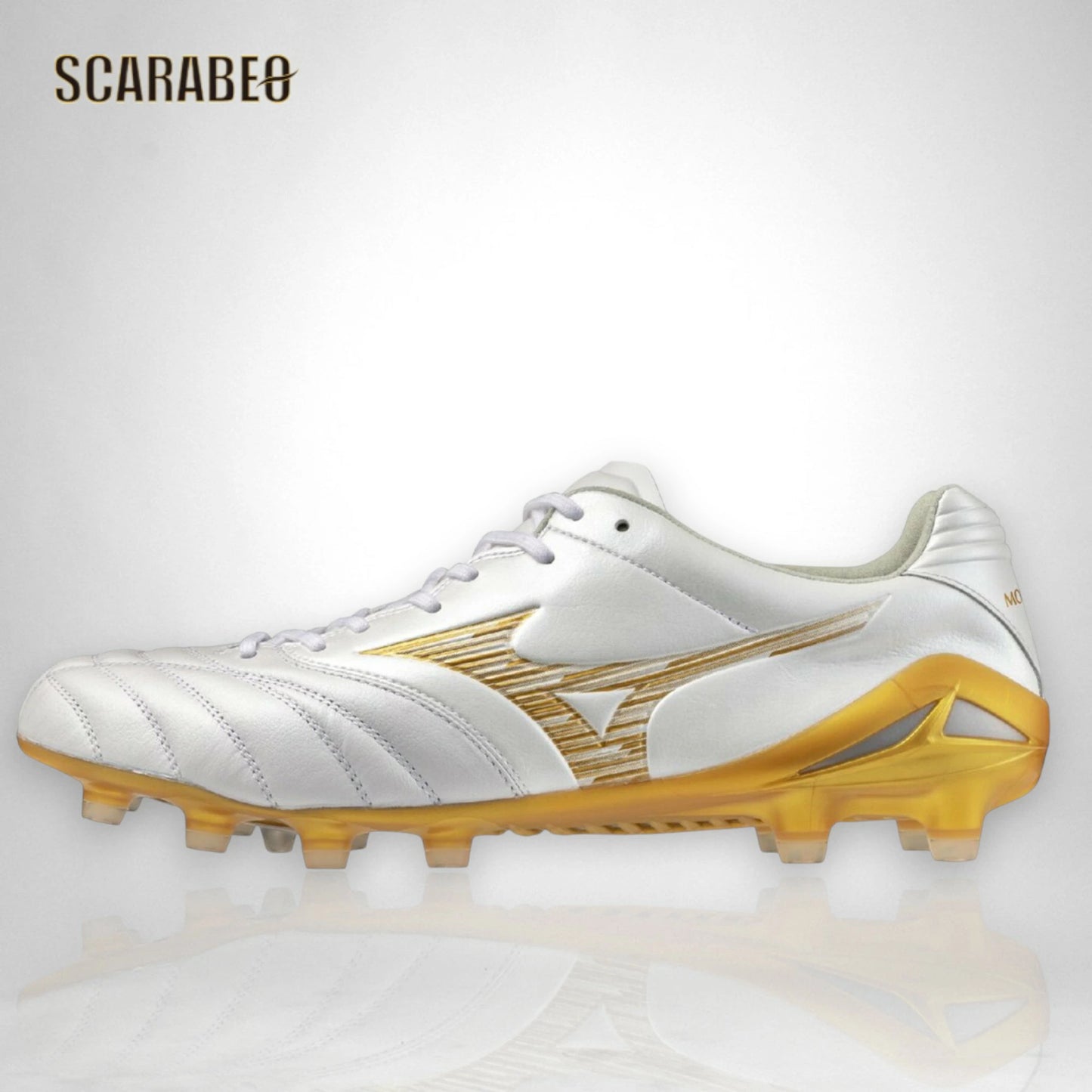 【予約販売】ミズノ MIZUNO モナルシーダNEO III ELITE サッカースパイク ユニセックス 天然皮革 マイクロファイバー 軽量 柔軟 素足感覚 Engineered Fit Last NEO ホワイト×ゴールド p1ga262050