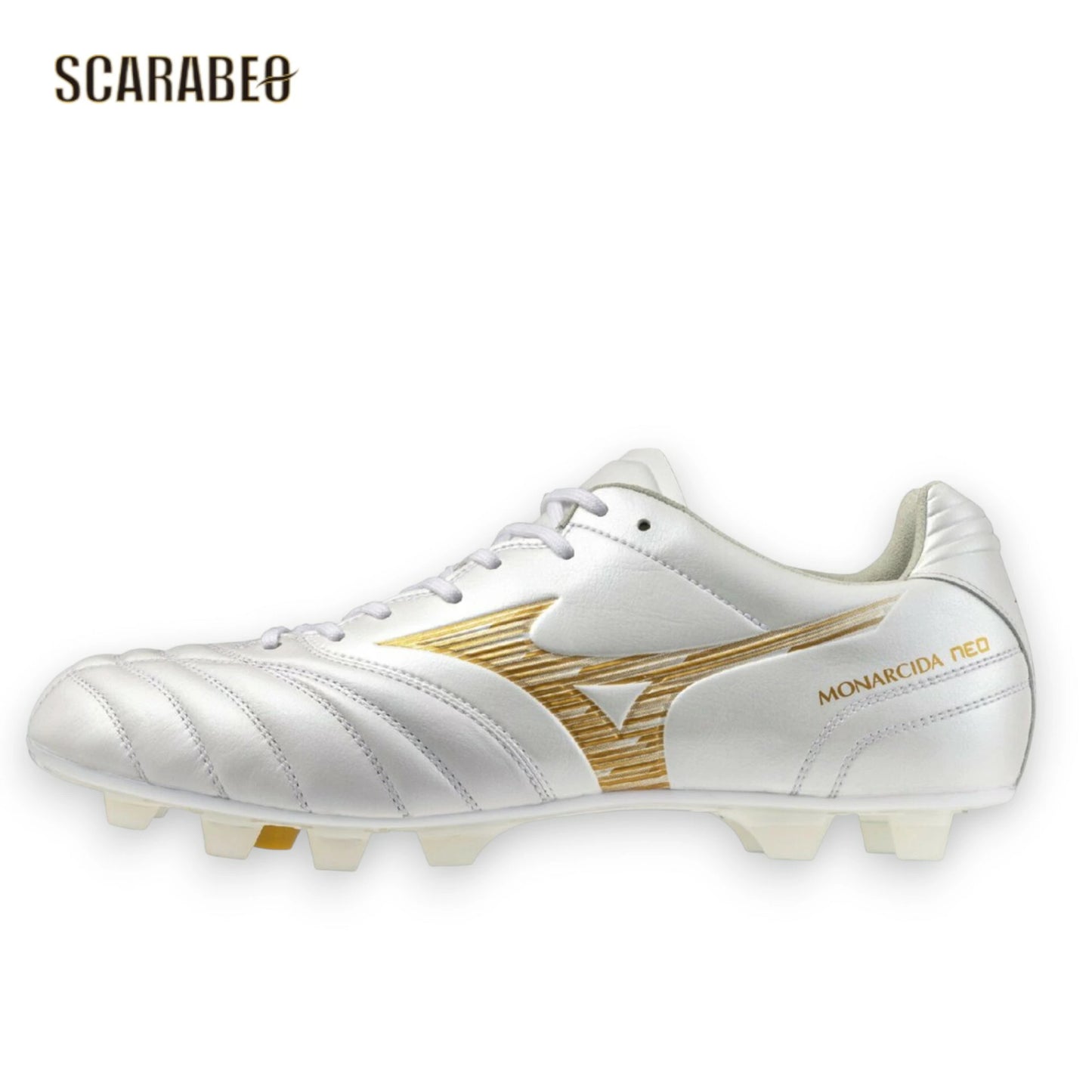 【予約販売】ミズノ MIZUNO モナルシーダNEO III WIDE ELITE サッカースパイク ユニセックス ワイドフィット 天然皮革 マイクロファイバー 軽量 柔軟 素足感覚 ゼログライドインソール ホワイト×ゴールド p1ga262150