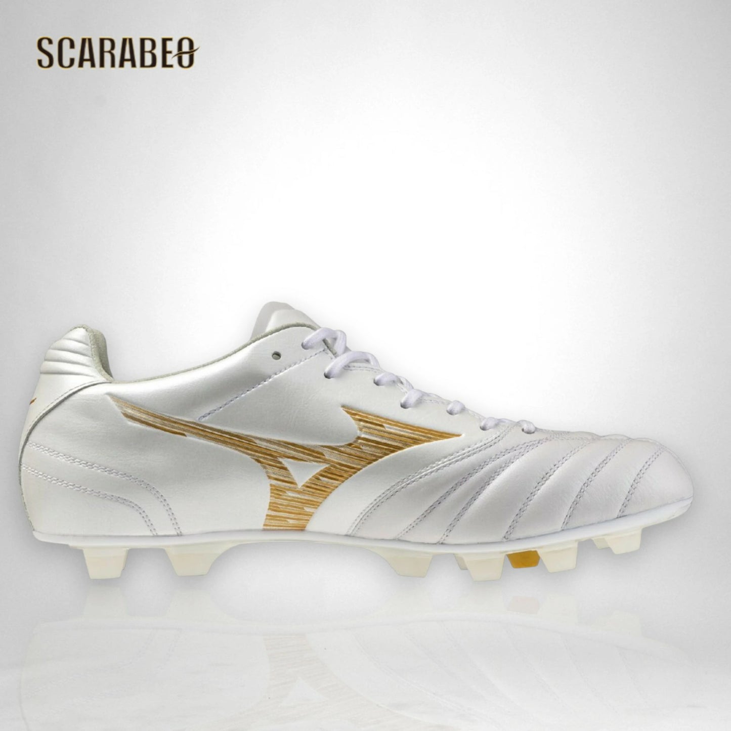 【予約販売】ミズノ MIZUNO モナルシーダNEO III WIDE ELITE サッカースパイク ユニセックス ワイドフィット 天然皮革 マイクロファイバー 軽量 柔軟 素足感覚 ゼログライドインソール ホワイト×ゴールド p1ga262150