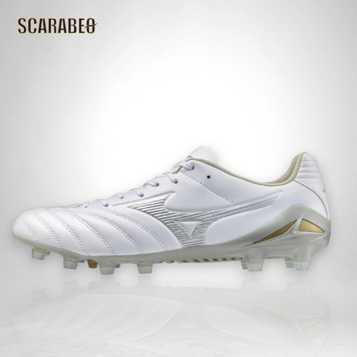 【予約販売】ミズノ MIZUNO モナルシーダNEO III PRO サッカースパイク ユニセックス マイクロファイバー 軽量 柔軟 素足感覚 ゼログライドライトインソール 固定式 ホワイト×シルバー 学生向け p1ga262204