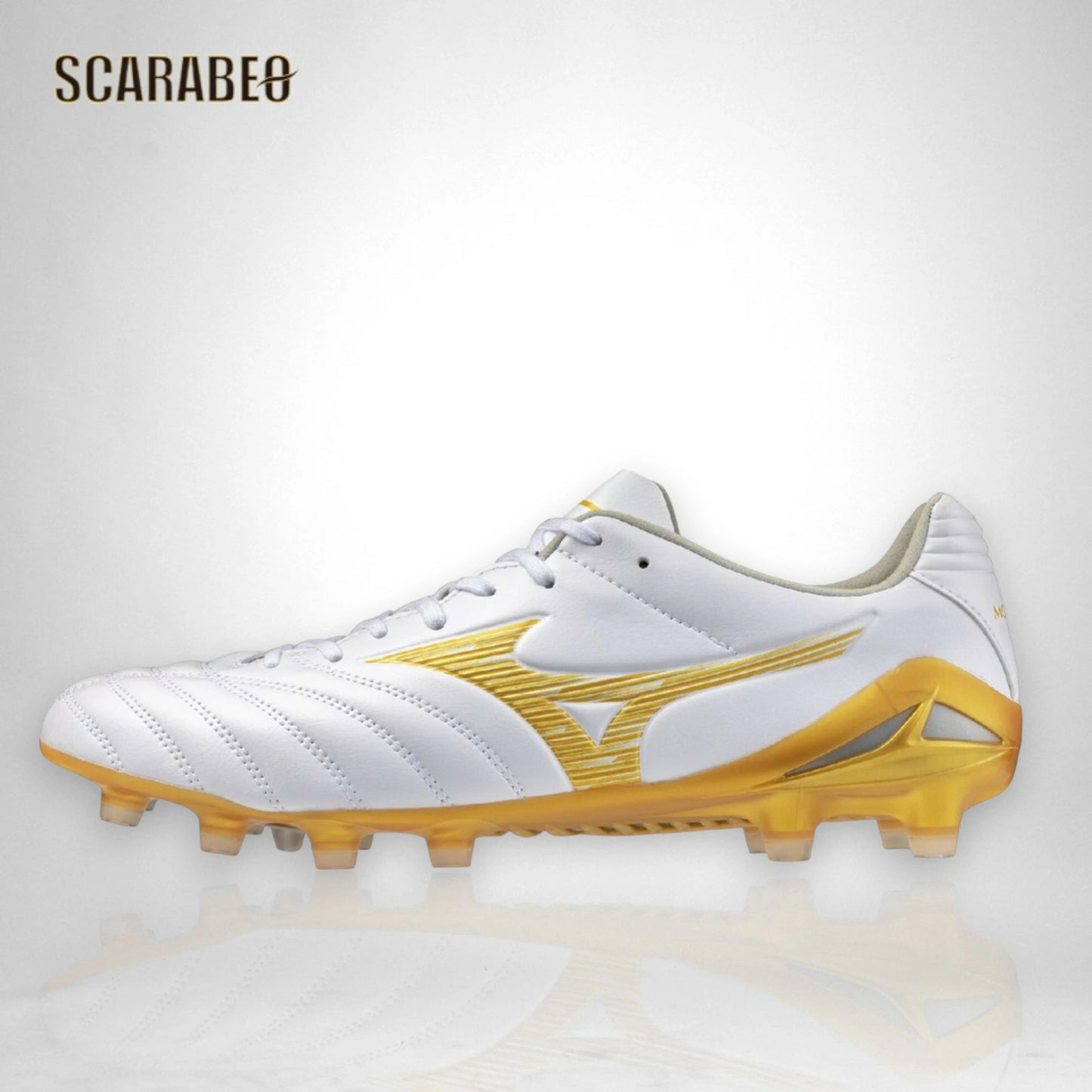 【予約販売】ミズノ MIZUNO モナルシーダNEO III PRO サッカースパイク ユニセックス マイクロファイバー 軽量 柔軟 素足感覚 ゼログライドライトインソール 固定式 ホワイト×ゴールド 学生向け p1ga262250