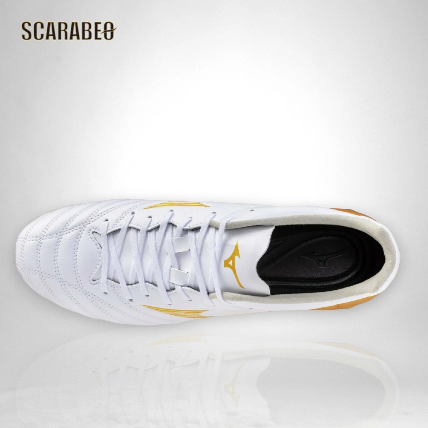 【予約販売】ミズノ MIZUNO モナルシーダNEO III PRO サッカースパイク ユニセックス マイクロファイバー 軽量 柔軟 素足感覚 ゼログライドライトインソール 固定式 ホワイト×ゴールド 学生向け p1ga262250