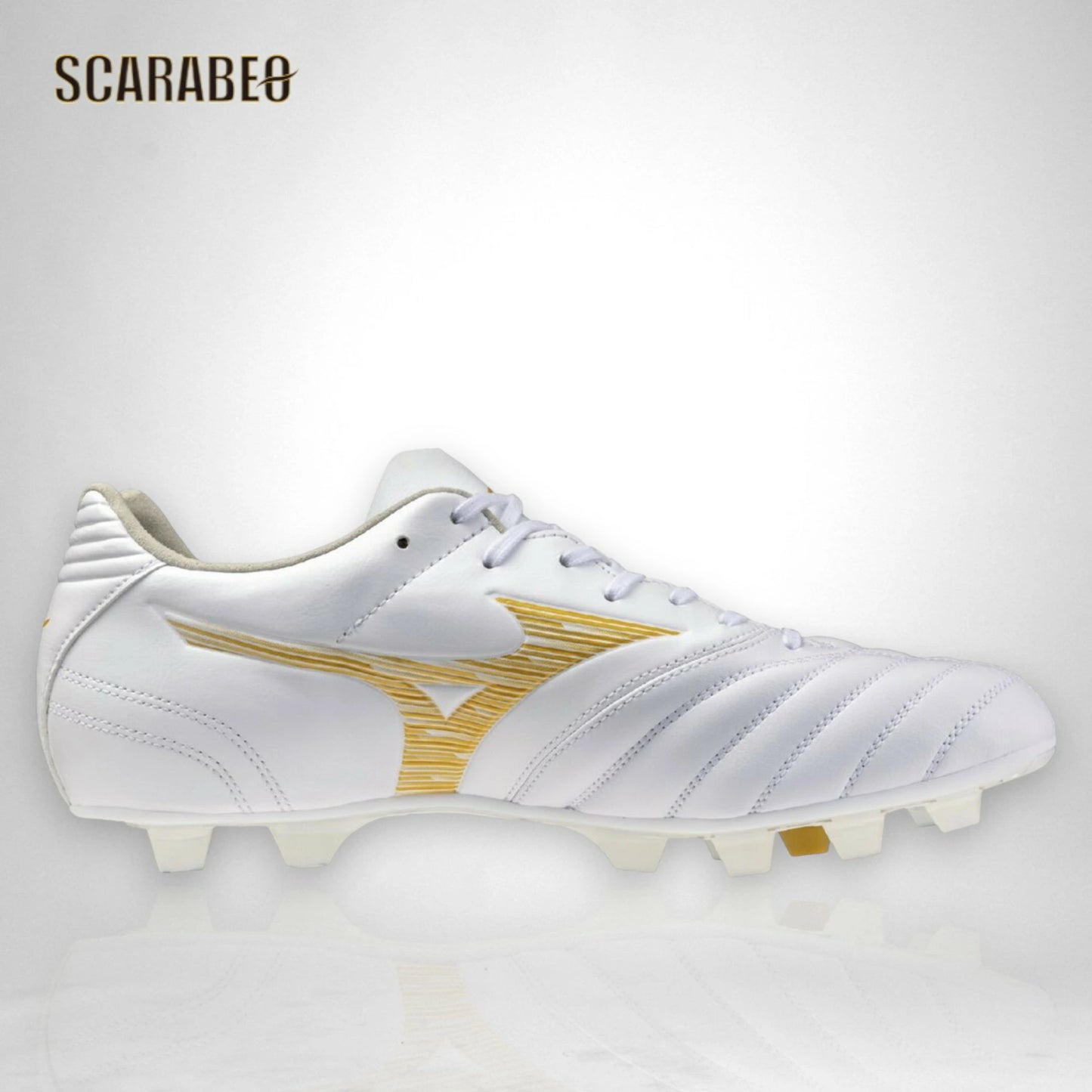 【予約販売】ミズノ MIZUNO モナルシーダNEO III WIDE PRO サッカースパイク ユニセックス ワイドフィット 3E幅対応 天然皮革 マイクロファイバー 軽量 素足感覚 ゼログライドライトインソール 固定式 ホワイト×ゴールド p1ga262350