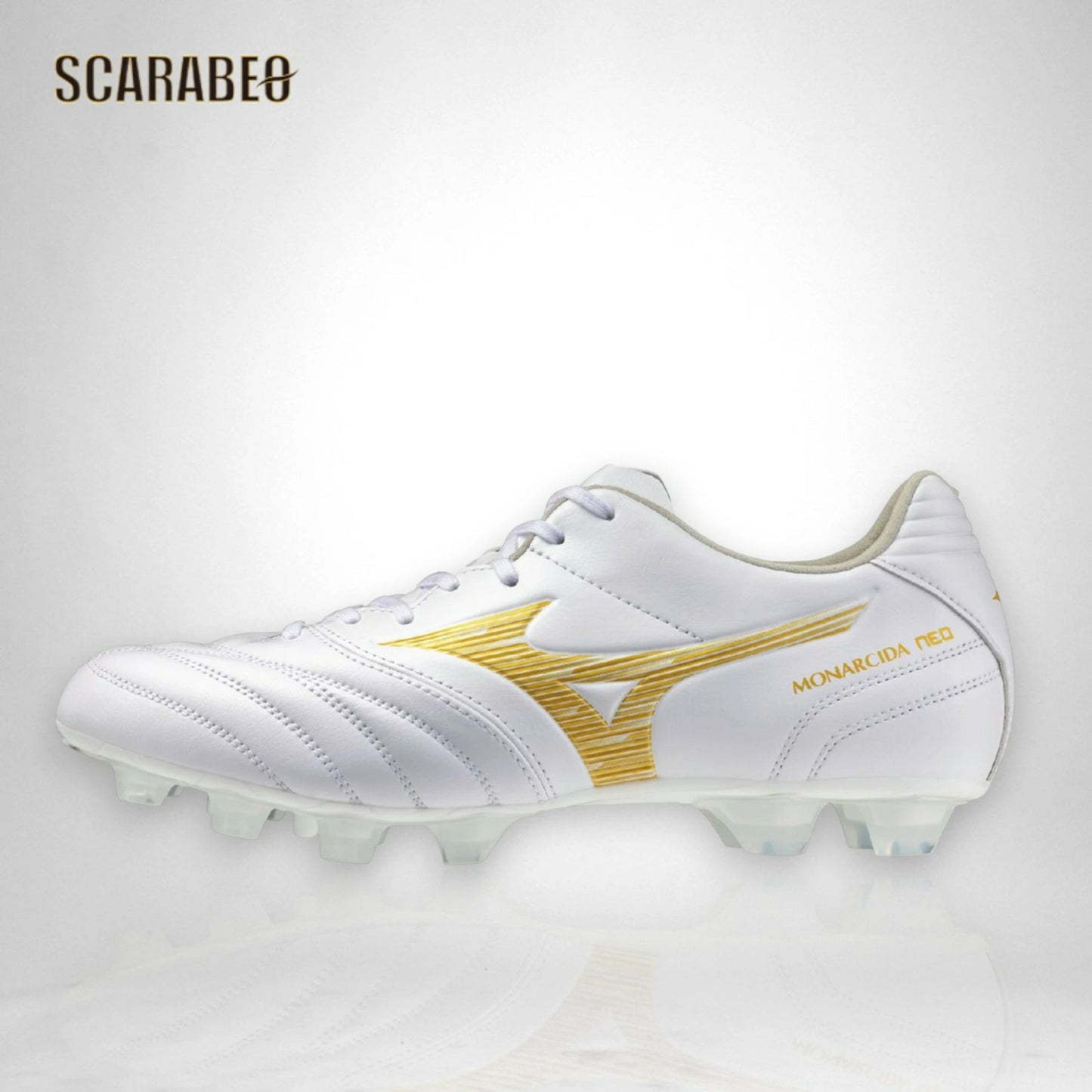 【予約販売】ミズノ MIZUNO モナルシーダNEO III SW サッカースパイク ユニセックス スーパーワイド 4E対応 天然皮革 マイクロファイバー 軽量 素足感覚 ゼログライドライトインソール 固定式 ホワイト×ゴールド p1ga262450