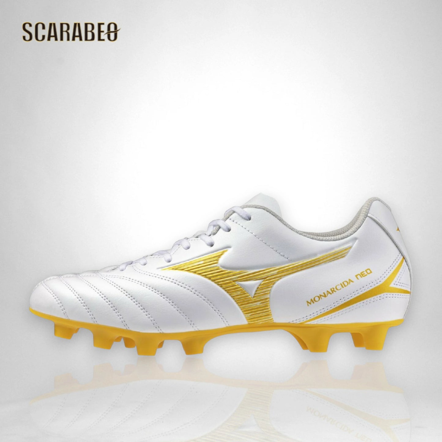 ミズノ MIZUNO モナルシーダNEO III SELECT サッカースパイク ユニセックス 3E ワイドフィット ゼログライドライトインソール 軽量 柔軟 エントリーモデル 固定式 天然芝 土 人工芝対応 ホワイト×ゴールド p1ga262550