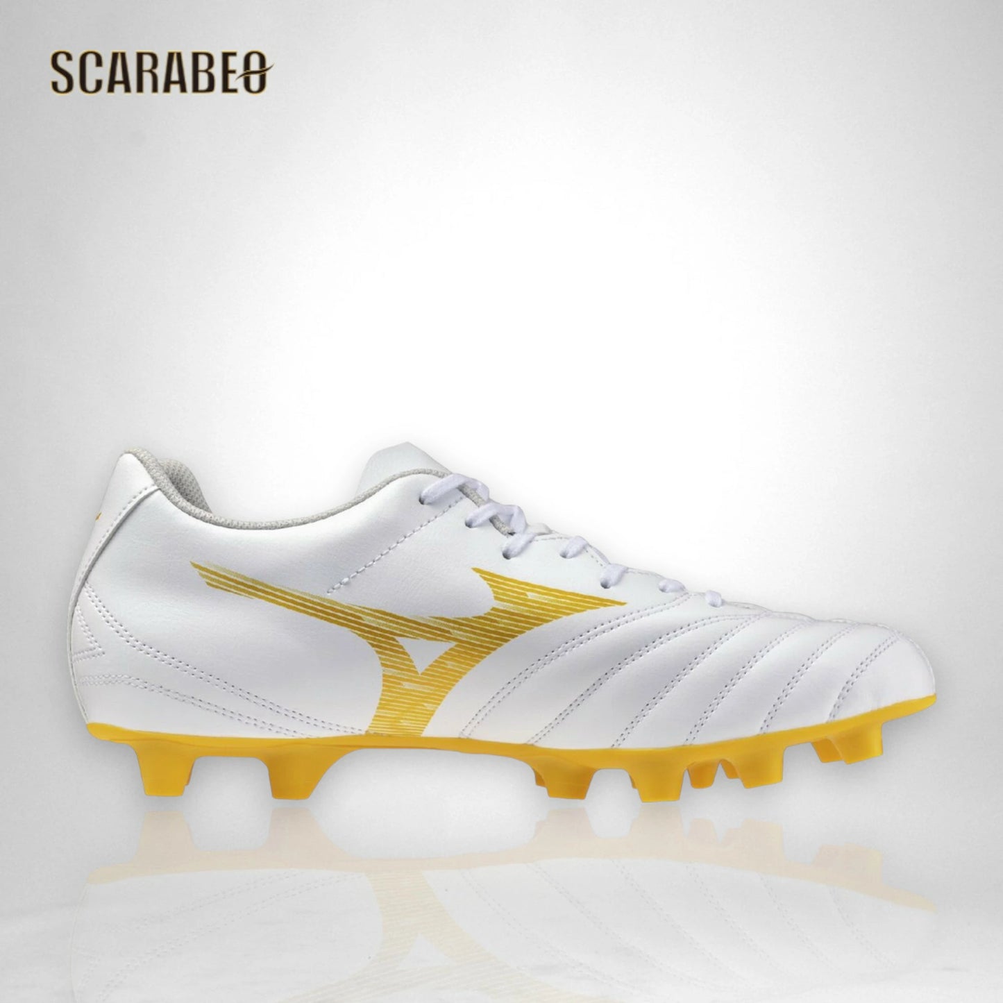 ミズノ MIZUNO モナルシーダNEO III SELECT サッカースパイク ユニセックス 3E ワイドフィット ゼログライドライトインソール 軽量 柔軟 エントリーモデル 固定式 天然芝 土 人工芝対応 ホワイト×ゴールド p1ga262550