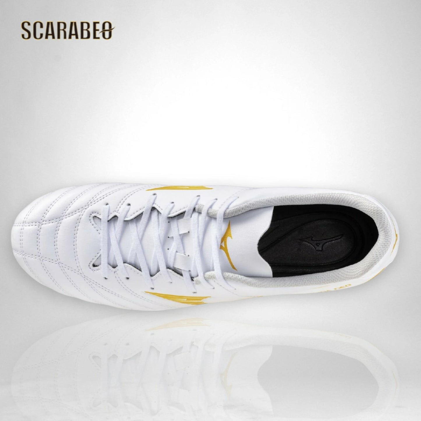 ミズノ MIZUNO モナルシーダNEO III SELECT サッカースパイク ユニセックス 3E ワイドフィット ゼログライドライトインソール 軽量 柔軟 エントリーモデル 固定式 天然芝 土 人工芝対応 ホワイト×ゴールド p1ga262550