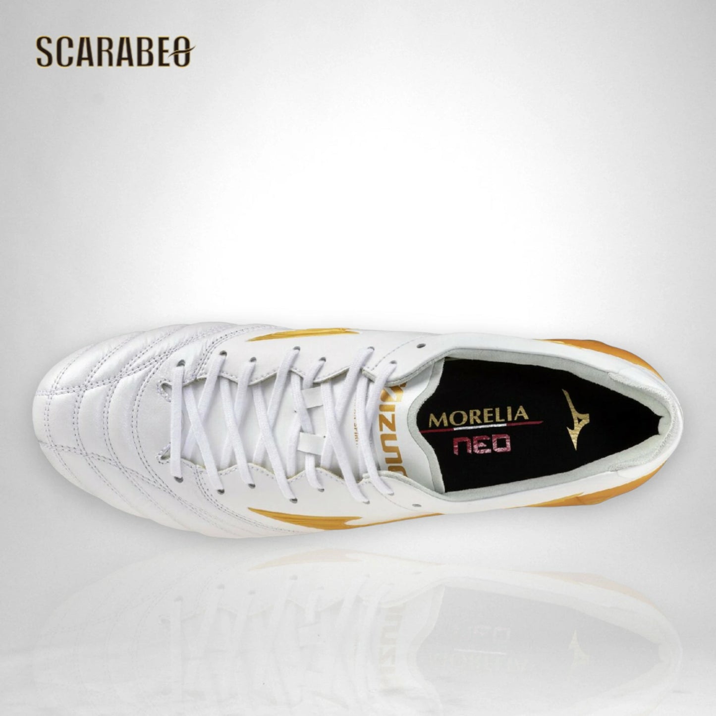 ミズノ モレリアネオIV JAPAN サッカースパイク 固定式 ブライトゴールドパック 天然皮革 日本製 軽量 2E MORELIA NEO 4 ジャパン p1ga263050