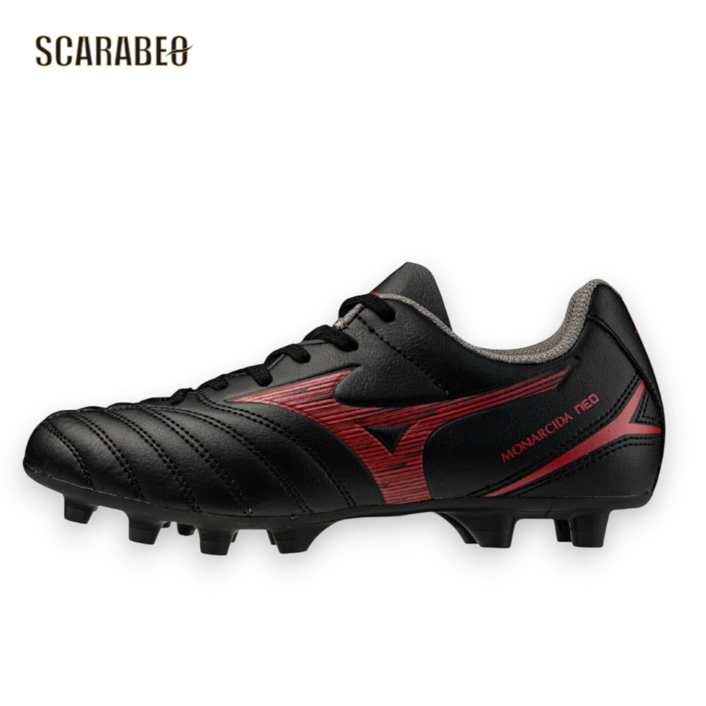【予約販売】ミズノ MIZUNO モナルシーダNEO III SELECT Jr サッカースパイク ジュニア 3E 幅広 土・人工芝・天然芝対応 固定式 ブラック×レッド 軽量 ゼログライドライトインソール p1gb252500