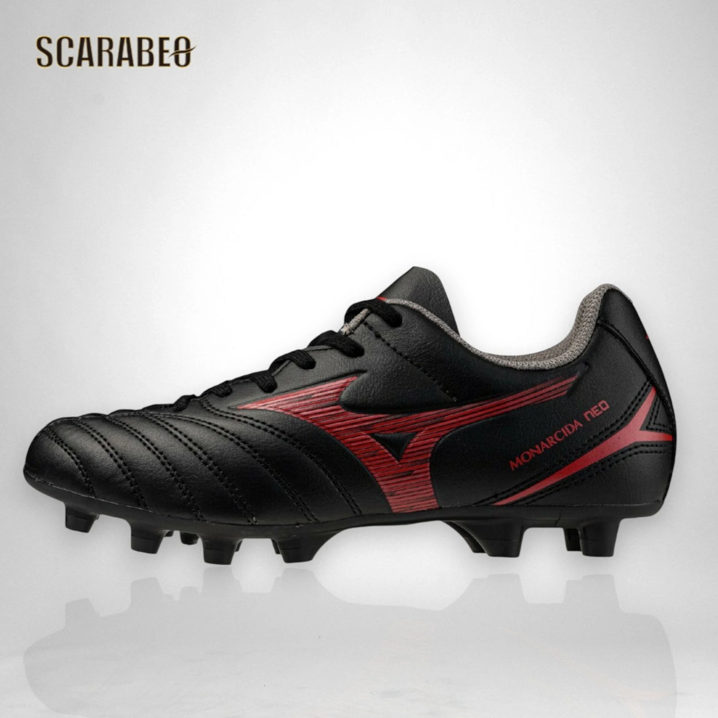 【予約販売】ミズノ MIZUNO モナルシーダNEO III SELECT Jr サッカースパイク ジュニア 3E 幅広 土・人工芝・天然芝対応 固定式 ブラック×レッド 軽量 ゼログライドライトインソール p1gb252500