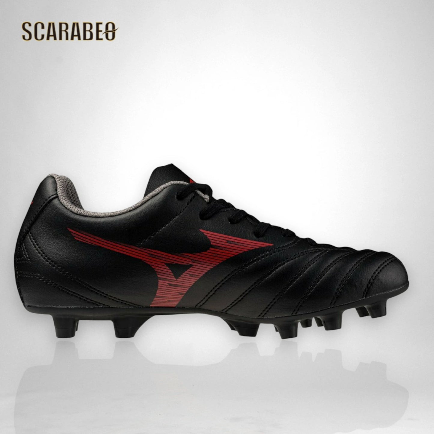 【予約販売】ミズノ MIZUNO モナルシーダNEO III SELECT Jr サッカースパイク ジュニア 3E 幅広 土・人工芝・天然芝対応 固定式 ブラック×レッド 軽量 ゼログライドライトインソール p1gb252500