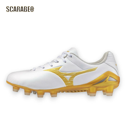 【予約販売】ミズノ MIZUNO モナルシーダNEO III PRO Jr サッカースパイク ジュニア ホワイト×ゴールド 軽量 2E ノンステッチ人工皮革 天然芝 土 人工芝 対応 固定式 p1gb262050