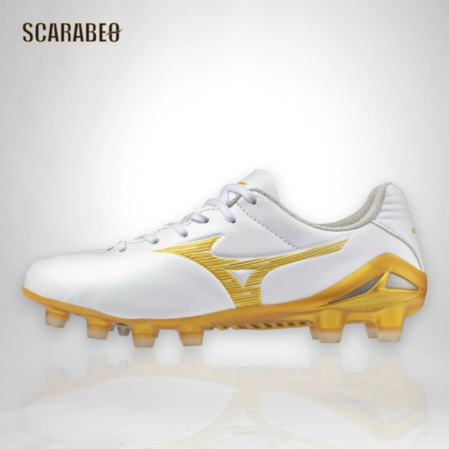 【予約販売】ミズノ MIZUNO モナルシーダNEO III PRO Jr サッカースパイク ジュニア ホワイト×ゴールド 軽量 2E ノンステッチ人工皮革 天然芝 土 人工芝 対応 固定式 p1gb262050