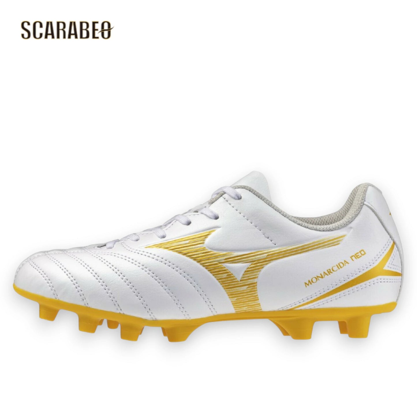 【予約販売】ミズノ MIZUNO モナルシーダNEO III SELECT Jr サッカースパイク ジュニア ホワイト×ゴールド 3E ワイド 軽量 ゼログライド 土 人工芝 天然芝 対応 固定式 エントリーモデル p1gb262550