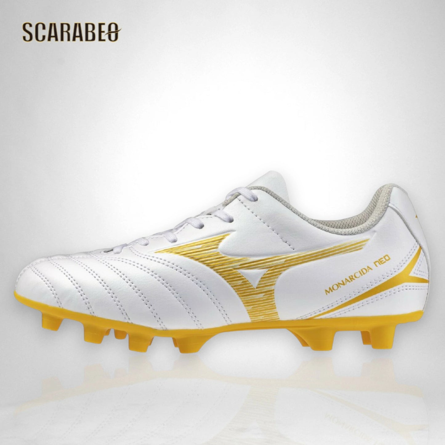 【予約販売】ミズノ MIZUNO モナルシーダNEO III SELECT Jr サッカースパイク ジュニア ホワイト×ゴールド 3E ワイド 軽量 ゼログライド 土 人工芝 天然芝 対応 固定式 エントリーモデル p1gb262550