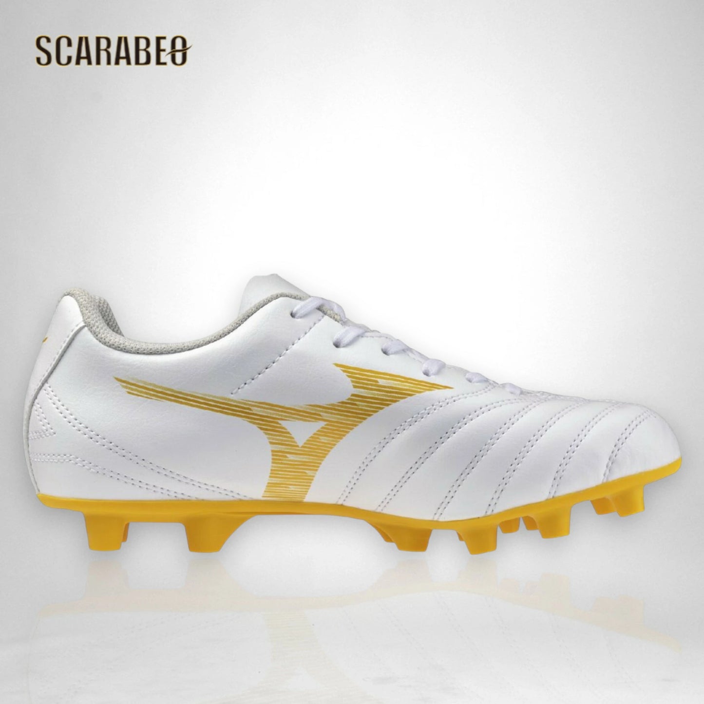 【予約販売】ミズノ MIZUNO モナルシーダNEO III SELECT Jr サッカースパイク ジュニア ホワイト×ゴールド 3E ワイド 軽量 ゼログライド 土 人工芝 天然芝 対応 固定式 エントリーモデル p1gb262550