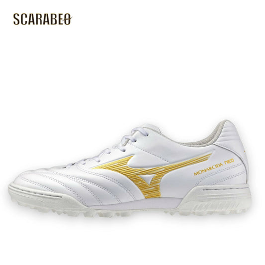 【予約販売】ミズノ MIZUNO モナルシーダNEO III SW AS トレーニングシューズ ユニセックス 4E スーパーワイド フットサル サッカー ホワイト×ゴールド 軽量 ゼログライド 人工皮革 ゴム底 p1gd262450