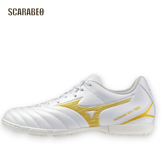 【予約販売】ミズノ MIZUNO モナルシーダNEO III SELECT AS トレーニングシューズ ユニセックス 3E ワイドフィット フットサル サッカー ホワイト×ゴールド 軽量 ゼログライド 人工皮革 ゴム底 p1gd262550