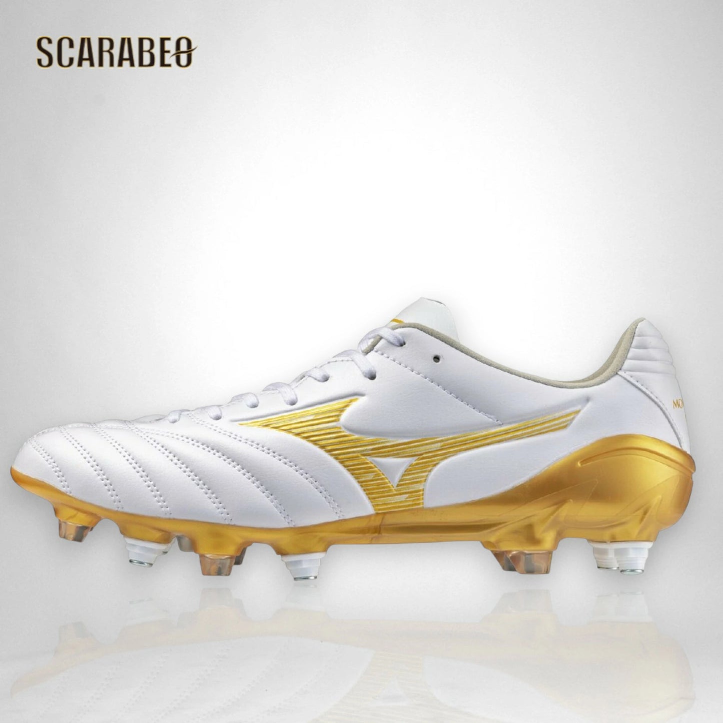 【予約販売】ミズノ MIZUNO モナルシーダ NEO III PRO MIX 取替式 サッカースパイク 天然芝 土 人工芝 対応 マイクロファイバー ゼログライドライト インソール 軽量 2E ホワイト×ゴールド p1gc262250