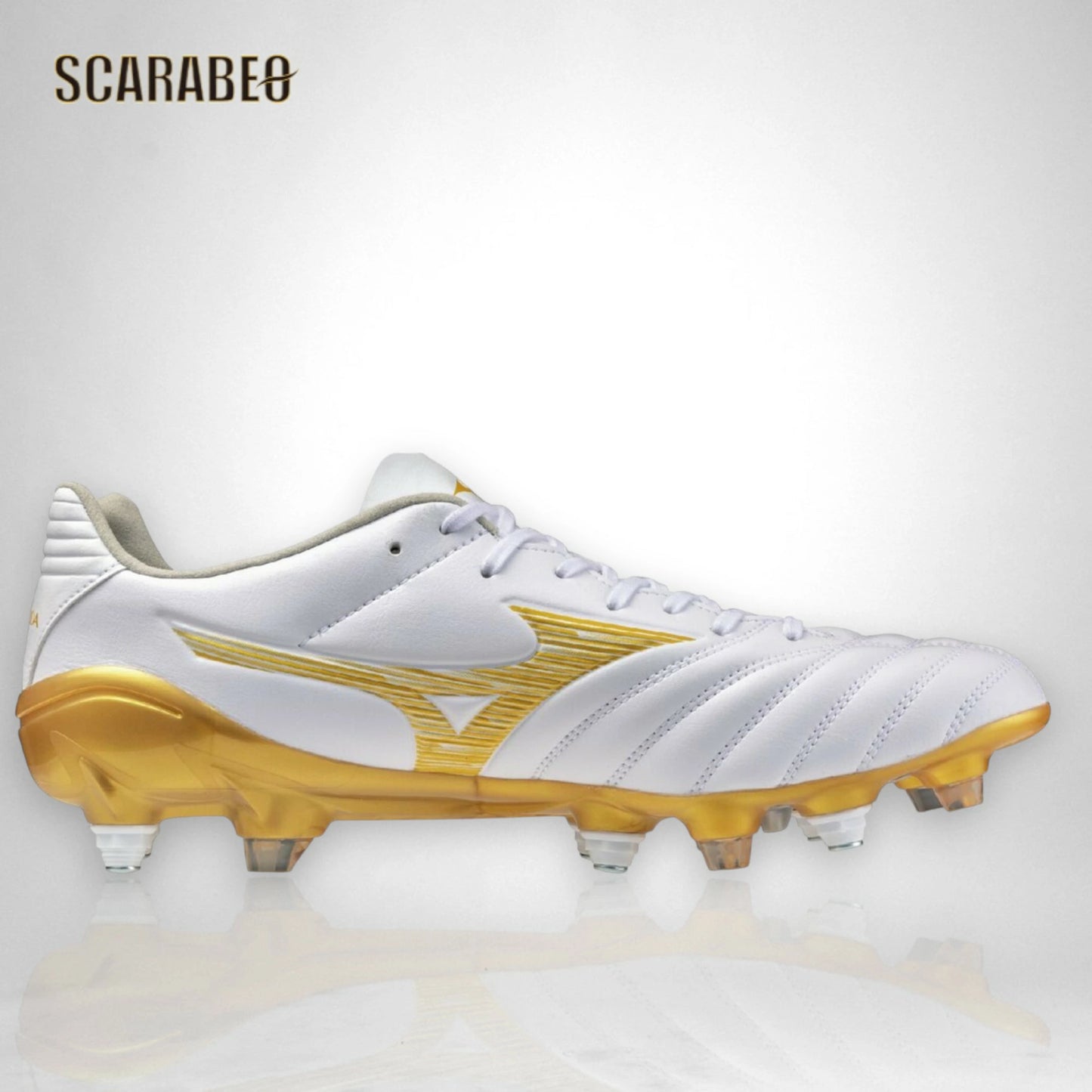 【予約販売】ミズノ MIZUNO モナルシーダ NEO III PRO MIX 取替式 サッカースパイク 天然芝 土 人工芝 対応 マイクロファイバー ゼログライドライト インソール 軽量 2E ホワイト×ゴールド p1gc262250