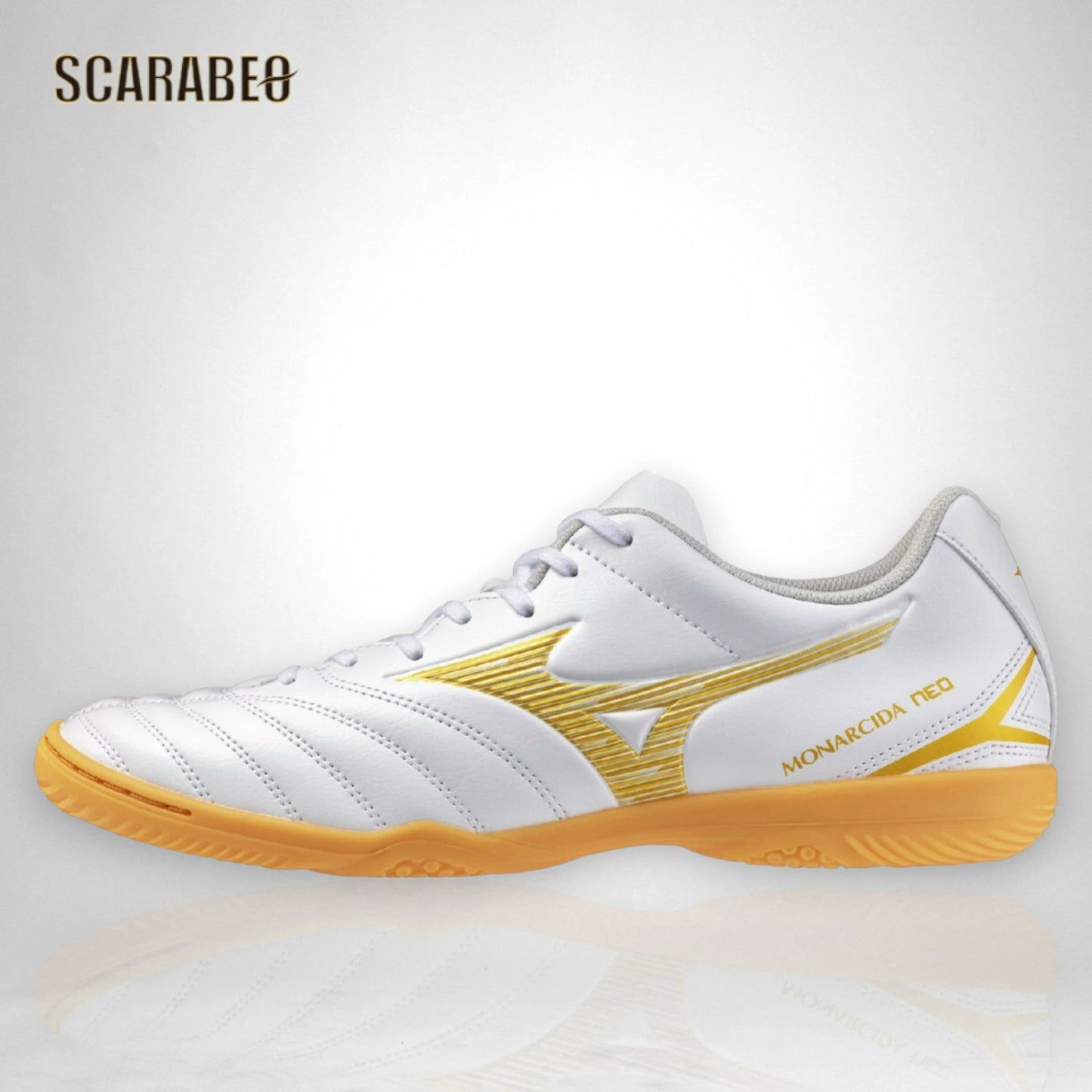 【予約販売】ミズノ MIZUNO モナルシーダ NEO III SELECT IN ホワイト×ゴールド フットサルシューズ インドア 屋内 ワイドフィット ゼログライドライト 3E エントリーモデル p1gf262550
