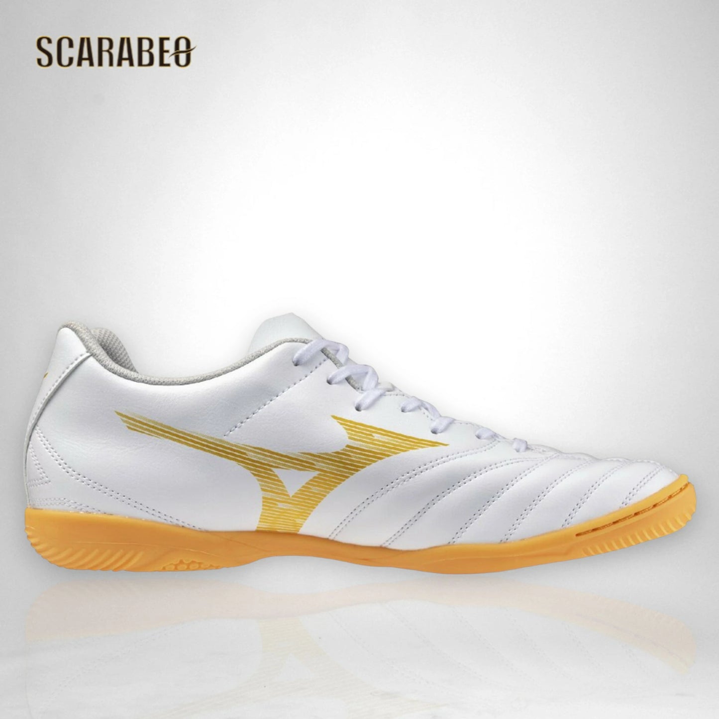 【予約販売】ミズノ MIZUNO モナルシーダ NEO III SELECT IN ホワイト×ゴールド フットサルシューズ インドア 屋内 ワイドフィット ゼログライドライト 3E エントリーモデル p1gf262550