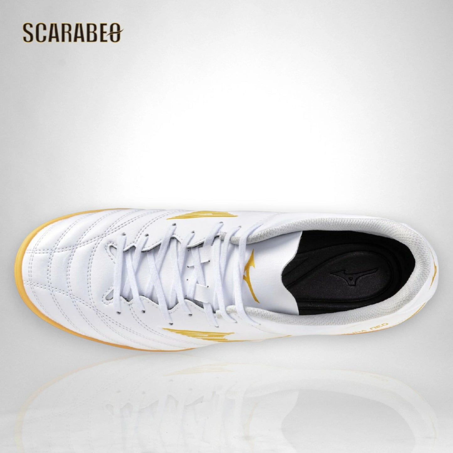 【予約販売】ミズノ MIZUNO モナルシーダ NEO III SELECT IN ホワイト×ゴールド フットサルシューズ インドア 屋内 ワイドフィット ゼログライドライト 3E エントリーモデル p1gf262550